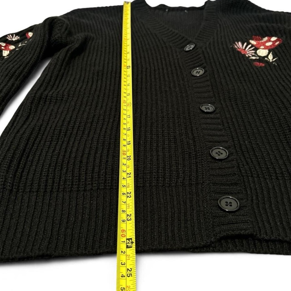 Hot Topic Black Womens M Mushroom Embroidered Ribbed Button Cardigan Sweater - Picture 5 of 8